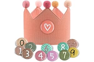 RAFIYU Geburtstagskrone mit 12 Buttons Zahlen von 0-9, Krone Geburtstag Mädchen Jungen, Kindergeburtstag Deko, Wiederverwendbare Musselin Partyhüte für den Kindergeburtstag