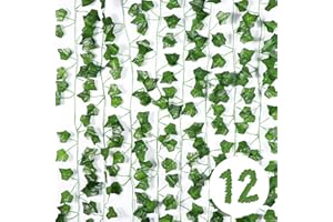 Vinabo Hiedra Artificial Decoración de Habitación, 12Pcs 2.1 m Hiedra Artificial Planta, Guirnalda de Lazos para Habitación, Cocina, Patio, Columpio, Boda, Oficina, Fiesta, Verde
