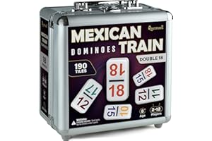 QUEENSELL Mexican Train Dominoes Set with Numbers - Double 18 Dominos Set for Adults and Kids - Mexican Dominoes Train Game Night Games for Adults with Wooden Hub and Aluminum Case