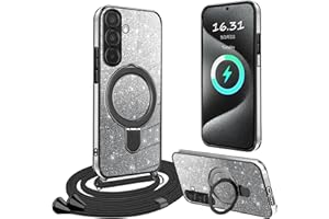 XCYYOO HandyHülle für Samsung Galaxy A56 5G Hülle mit Band,[Mit Abnehmbarem Standfuß] Transparente Silikon Stoßfest Handykette Schutzhülle Ring Ständer Case mit Kette für A56 5G Samsung