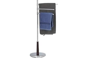Relaxdays Swivelling Rack, Chromed Towel Holder Stand, 3 Adjustable Rails, Freestanding, H x W x D: 90 x 44 x 26 cm, Silver, Steel