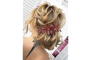 Kercisbeauty Red Crystal Beads Hair Comb for Wedding Brides Bridesmaid Women Special Occasion Handmade Jewelry Hair Piece