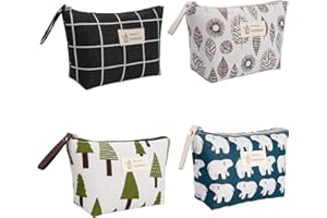 MENGH-SHOP Bolsas de Maquillaje de Lona Neceser de Cosméticos Impresa Bolsa Organizadora de Viaje de Multifunción con Cremallera Bolsa de Lavado Bolsa de Almacenamiento para Mujer 4 Piezas