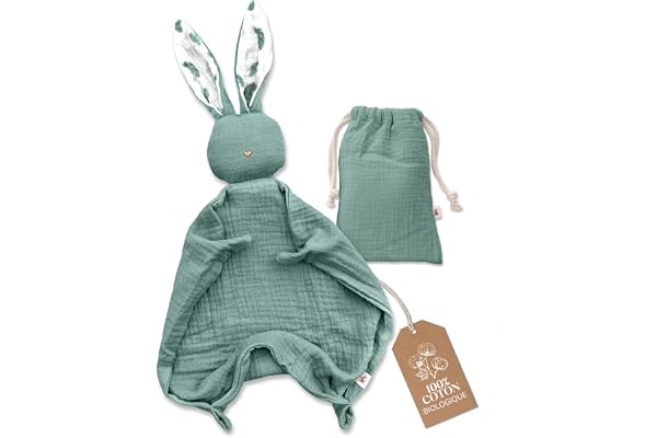 Mikito Lovey Bunny en mousseline de coton bio – Certifié Oeko-TEX et GOTS – Couverture de sécurité et amour – Cadeau unisexe pour confort et rêves