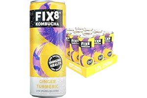 Fix8 Kombucha Drink | Live Cultures | Rich in Beneficial Probiotics | Boosts Immune System | Low Calories | Vitamin B&C | Vegan & Gluten Free | Recyclable & Sustainable | 12x250ml (Ginger Turmeric)