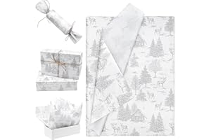 ADQUATOR 30pcs 50 * 35cm Silver House Tree and Elk White Tissue Paper,50 * 35cm Wrapping Paper Bulk for Christmas Wedding Birthday DIY Gift Decorations