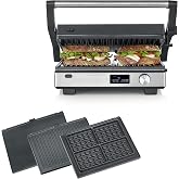 Severin 3-in-1 Electric Grill Sevini Flex, 2000W | Ceramic without PFAS, table grill, XL surface 29 x 23 cm, paninis, waffles