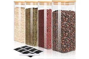 FoiiLiio 1000ml Tarros de Cristal, Hermético Juego de 4 Botes de Cristal con Tapa de Bambu, para Cereales Judías Avena - Φ8.0x20cm