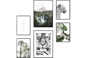 Heimlich Cuadros Decorativos - SIN Marcos -Decoración Colgante para Paredes de Sala, Dormitorios y Cocina - Arte Mural | 2 x A3 & 4 x A4-30x42 & 21x30 | » Cascada Forestal de la Naturaleza «