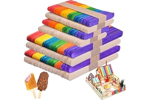 JOKILY 400 bastoncini di legno colorati e naturali, 4 in 1 per fai da te, bastoncini di ghiaccio in legno, bastoncini di legno per artigianato in diverse misure, per decorazioni per la casa, fai da te
