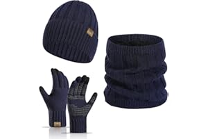 Meajore Winter Mütze schal Handschuhe Herren Set 3 in 1 Gestrickte Warme Beanie Touchscreen Handschuh Damen