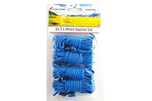 ESW LEISURE Guyline Ropes 4 Pack For Tents Awning Camping Strong Lightweight Paracord Guy Rope With Tensioner Guy Lines Fishing Umbrella Shelter Caravan Gazebo (Bright Blue 2.4, 2.4 Metre 4 Pack)