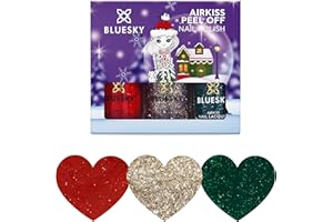 BLUESKY Zestaw Lakierów do Paznokci dla Dzieci, Kolekcja Flitters, Zielony, Złoty, Czerwony, Nietoksyczny, na Bazie Wody, 3 x 5 ml, z Naklejkami, Peel-Off