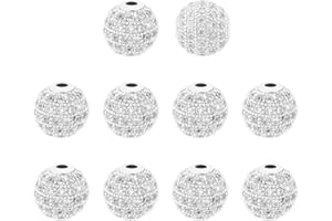 nbeads 1 boîte de 10 pièces 10mm Cristal Zircone Cubique Pavé Micro Réglage Perles Rondes Pavé Boule Disco Perles D'Espacement en Laiton Bracelet Connecteur Charmes pour la Fabrication de Bijoux