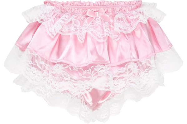 Satini Sissy Satintrosor med Kjol Spets Volang | Silkeslent tyg, Krusad kant, Utsvängt lager, Töjbar midja, Crossdressing, St