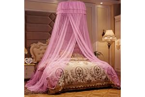 Beyeutao Pink Bed Canopy Lace Mosquito Net Kids Bed Canopy Round Dome Bed Canopy Bed Tent Play Tent Mosquito Net for Girls Boys Room Decoration Present.