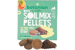 LBS HORTICULTURE Jiffy Botanian 48 x Peat Free Quick Soil Mix Pellets - Zero Plastic Potting Soil for Herbs, Vegetables & Flowers. Simple & Easy to Use 38mm Coir Discs Perfect for Sowing & Planting Indoors or Outdoor