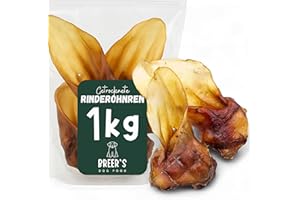 HUNDE HELDEN BREERs Getrocknete Rinderohren mit Muschel 1 Kg aus eigener Deutscher Herstellung, Kauartikel für Groß & Klein