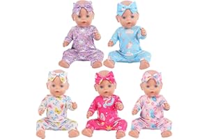 EBUDDY 5 Sets Baby Doll Clothes Include Romper and Headband for 43cm / 17 inch New Born Baby Dolls (No Doll)