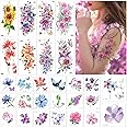 Amaxiu 8 Sheets Half Arm Flower Temporary Tattoos with 20 Small Floral Tattoo Stickers, Realistic Flower Temporary Tattoo Waterproof Fake Tattoos for Women Adults