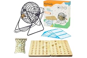 Bashtastic Bingo Juego de Mesa Adulto - Bingo con 102 Cartones Bingo Troquelados para Toda la Familia | Tablero y 90 Bolas de Madera con números Grabados en Laser y Bombo Metálico.