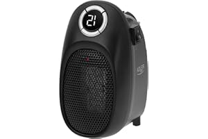 ADLER EUROPE Adler AD7726 Mini Calefactor Portátil Cerámico sin Cable, Regulador de Temperatura 15-35ºC, Pantalla LED, Temporizador 12 h, Bajo Consumo, Camping, Oficina, Silencioso, 1500W