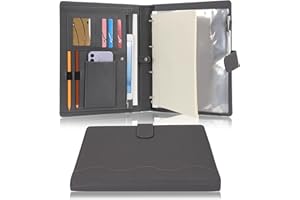 ‎WONDERPOOL Wonderpool A4 PU Leder Ringhalter Schreibmappen Multi Dokumententasche mit Herausnehmbarem Binder Klemmbretter und funktioneller Tasche für Organizer Büro Reise Schule (Grau)