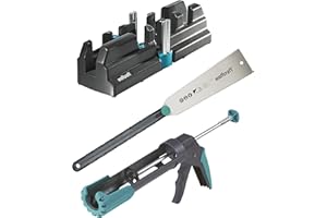 wolfcraft Set para suelos perfectos "Colocación de rodapiés" I 6977000 I Kit completo compuesto por caja de ingletar y falsa escuadra, sierra japonesa y pistola de cartuchos MG 200