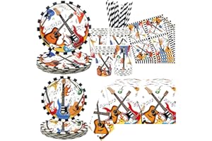 YWEDIIM Guitar Birthday Party Supplies, Includes Plates, Tablecloth, Cups, Straws, for Music Instrument Baby Shower Supplies
