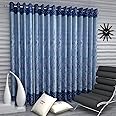 Home Sizzler 4 Piece Elegant Panel Eyelet Polyester Door Curtains - 7 Feet, Blue