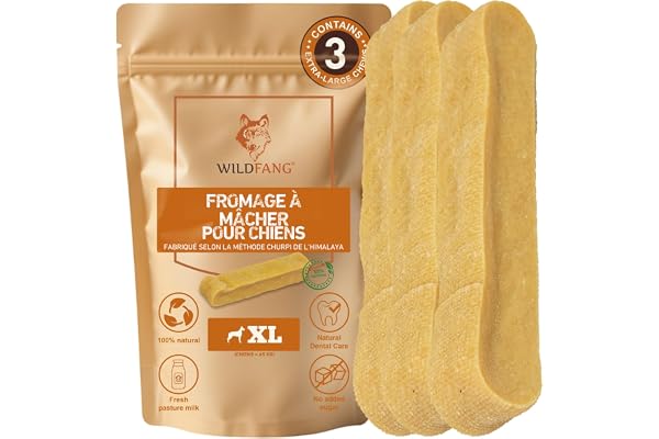 Wildfang® Fromage de Yak, Jouet pour Chien à Mâcher, XL (env. 137g) pour Chiens deplus de 45kg – Bâtonnet Dentaire, Dureté Fromage de l'Himalaya, Churpi, Friandise d'Éducation Chiot et Chien, Lot de 3