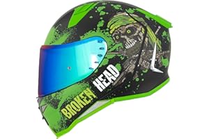 ‎BROKEN HEAD Broken Head Jack S. V2 Pro - Integral-Helm Grün- Sport-Motorrad-Helm Mit 2 Visieren (Klares + Gratis Grün Verspiegeltes Visier)