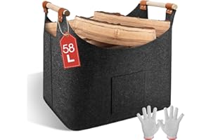 highsam Cesta Porta Legna, XL Porta Legna per Interni con Manici, Pieghevole Borsa in Feltro per camino, legna da ardere, giocattoli, vestiti (45 x 32 x 40cm,1 pezzo)