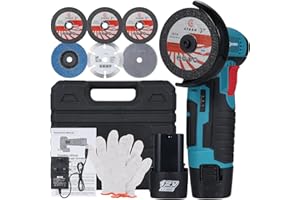 Geevorks Mini Cordless Angle Grinder,12V Battery Angle Grinder with Charger, 75mm 19500RPM,with 2 x 2000mAh Batteries,7 Cutting Discs,Low Noise, for Cutting, Polishing