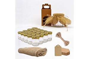 Espirito Rebelde Confezione da 20 barattoli vuoti in vetro da 100 ml con coperchio, 20 scatole, tessuto, spago di iuta e 20 etichette kraft, per marmellate, conserve, miele