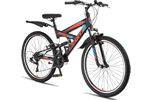 Licorne Bike VTT en V de qualité supérieure de 24 et 26 pouces - Vélo pour garçons, filles, femmes et hommes - 21 vitesses - Suspension complète