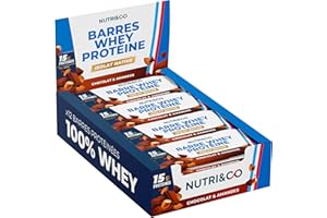 NUTRI & CO Barres Protéinées Whey Isolat Native - 15g de Protéines - Musculation & Récupération - 100% Clean sans protéines végétales ni Huile de Palme – Lot de 12 Barres Chocolat & Amandes