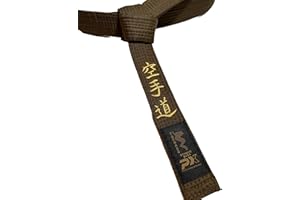 TEKKA BUDO Ceinture de karaté marron - Brodée - Karaté Do - Lettres brodées or - Sangle marron Kanji japonaise - Ceinture marron