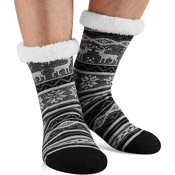 TianWlio Chaussette De Noel Femme Homme Hiver Antidérapantes Thermique Fantaisie Christmas Chaussettes Chaudes Polaire Douces Et Confortables Chaussettes Épaisses Chaudes D'hiver (A, One Size