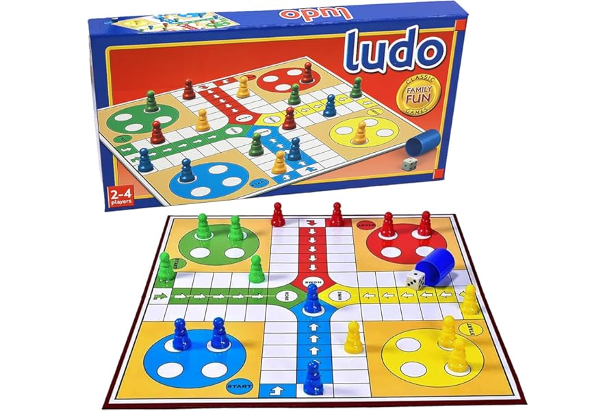 Navoys Classic Ludo Board Game for Children Adults, Foldable Checkers Set with Instructions Included, Traditional Family Game, Plastic, Multicolour, 36 cm