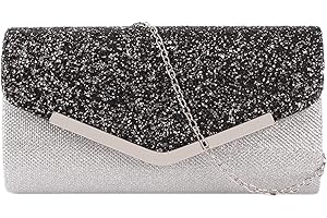 MEGAUK Damen Clutch Glitzer Elegant Abendtasche Glänzend Handtasche Envelope Tasche Strass Unterarmtasche mit Kette für Hochzeit Wedding Prom Party