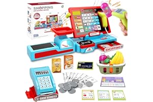 YOTOY Toys for 3-8 Year Old Kids: Shopping Till Cash Register for Toddlers Kid Shop Role Play Toy Till with Scanner and Sounds Gifts for 2 3 4 5 6 Years Old Girls Boys Educational Game Pretend Playset