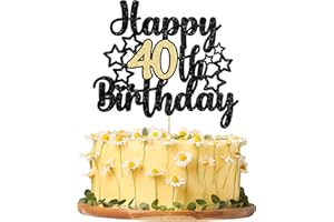 Gyufise 1Pc Happy 40th Birthday Cake Topper Black Gold Glitter Cheers to 40 Years Birthday Cake Pick 40 Fabulous Cake Decoration for Birthday Theme Happy 40th Birthday Party Supplies