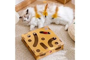 TITA-DONG Scatola Puzzle Giocattolo per Gatti, Scatola Puzzle Interattiva Giocattolo per Gatti con Bastone da Presa in Giro e Campana, Giocattolo Interattivo per L'arricchimento Scatola Puzzle per Gatti Labirin