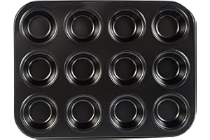 axentia Moule à Muffin avec Revêtement Antiadhésif, Plaque à Muffins 12 Moules Ronds env. Ø 7,5/3 cm, Moule à Pâtisserie Cupcake, Gâteaux, Brownies, Noir