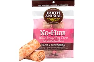Earth Animal No Hide Dog Chews Natural Long Lasting Dental Sticks for Small Dogs Training Treat Gift - Salmon, Small, 2 Pack (68g)