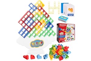 SANCI Tetra Tower Balance Game, 64Pcs Building Blocks, Tetra Tower Pre School Kids Games, Multitasking Tetra Tower Stacking Game, Stress Relief Games For Adults, Swing Stack Tetris Tower Balance Game.