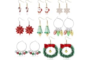 Finrezio 8-36 Paires Boucles d'Oreilles Noël pour Femmes Filles - Ensemble Pendantes Ampoules, Arbre, Guirlande, Père Noël - Cadeaux Fête