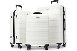 AnyZip Luggage Sets 3 Piece PC ABS Hard Shell Lightweight Suitcase with 4 Double Universal Wheels TSA Lock Carry On 20 24 28 Inch (White)