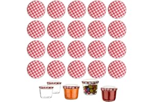 AOMIGT Coperchio per Barattoli di Vetro, Coperchi per Barattoli di Marmellata, 20 pezzi Coperchi a Vite in Metallo, Coperchio a vite per bicchieri per Conserve Marmellate Passate Pomodoro (Plaid rosso)